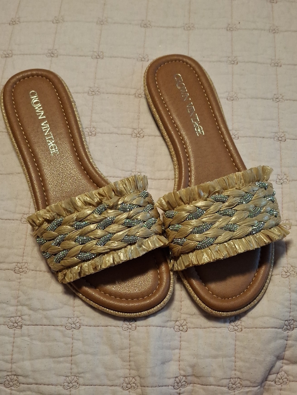 Crown Vintage Gold Braided Slide Sandals - Women's